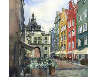 Gdansk - Old Town - Golden Gate - Poland- watercolor print