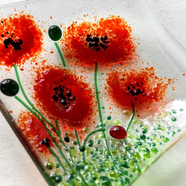 DIY Fused Glass Art Craft Kit To Make At Home - Wild Poppies Dish By Natalie Bullock Art Return Stamps Included