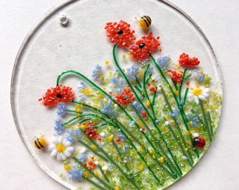 DIY Fused Glass Art Craft Kit - Wild Flower Meadow by Natalie Bullock Art Return Stamps Included