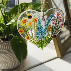 DIY Fused Glass Art Craft Kit - Heart Spring Flower Garden by Natalie Bullock Art Return Stamps Included