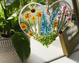 DIY Fused Glass Art Craft Kit - Heart Spring Flower Garden by Natalie Bullock Art Return Stamps Included
