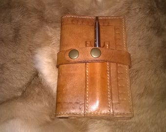 Leather note book cover with strap and Nice Silver Parker pen