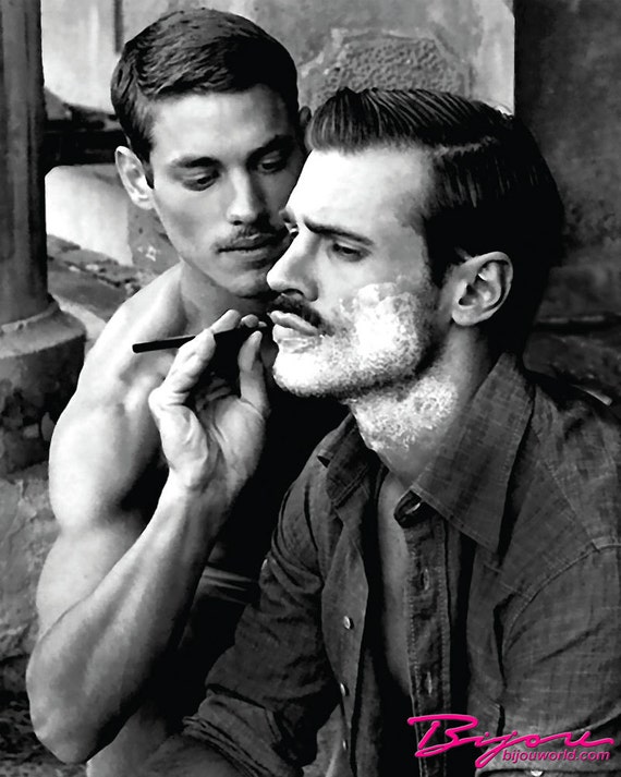 WW2 poster of 2 soldiers shaving during a break in the Etsy