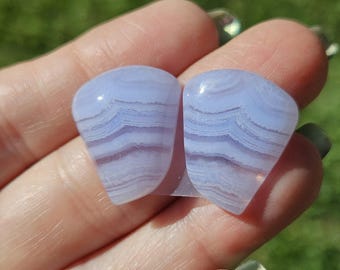 Blue Lace Agate Cabochon Pair