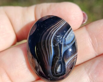 Black Sardonyx  or Tuxedo Agate Cabochon