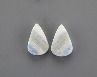 Blue Lace Calcite Cabochon Pair