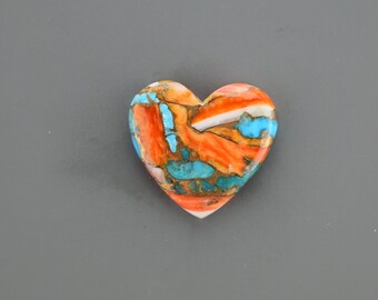 Turquoise and Orange Spiny Oyster Heart Cabochon
