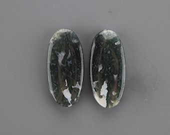 Natural Moss Agate Cabochon Pair