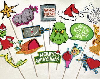 The Grinch Cartoon Photo Booth Props - Digital Download - Printable Dr. Seuss Whoville Roast Beast Cindy Lou Who Christmas Classic Film
