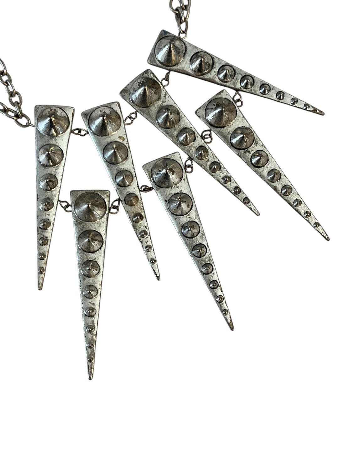 Studded Spike Silvertone Statement Necklace With Matching Studded ...