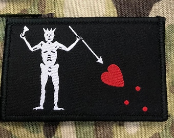 Blackbeard Pirate Flag Patch (Black) Hook (Sticky) Backed Badge