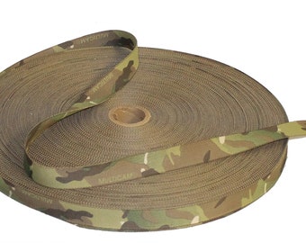 1/" Double Sided Crye Multicam Black Tubular Webbing 25mm Per Metre