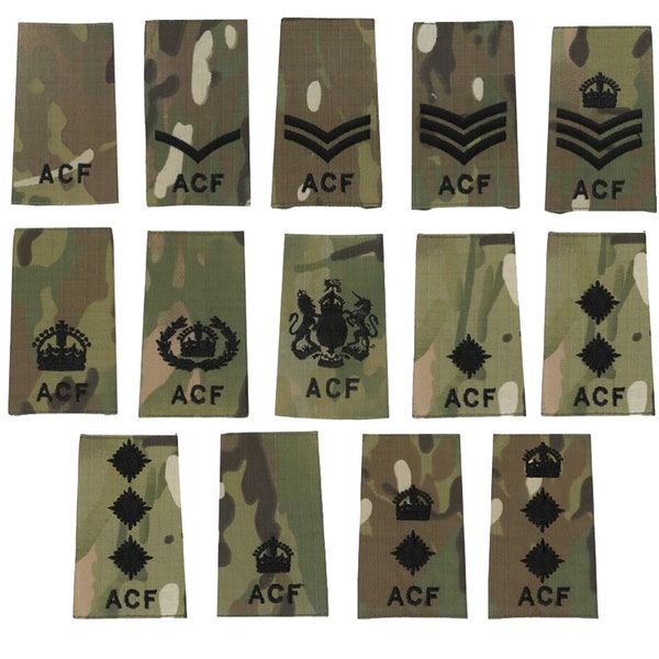 ACF Multicam / MTP Rank Slides Epaulettes Black Thread - Pair - King's Crown CIIIR (C3R) (All Ranks - Army Cadet Force) - Army Epaulettes