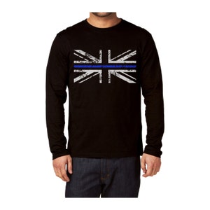 Long Sleeve Thin Blue Line - Police - Union Jack T - Shirt / All Sizes / Police Service