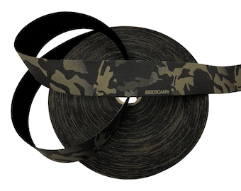 50mm / 2" Single Sided Multicam Black Elastic - One Metre