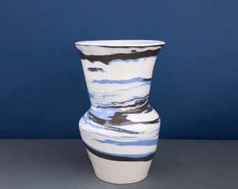 Unique blue, gray and white large wheel thrown pottery ceramic vase marbled handmade porcelain READY TO SHIP