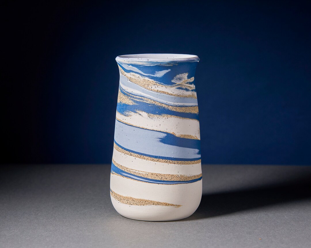 Blue & White Handmade Ceramic Vase Wheel Thrown Pottery - Etsy