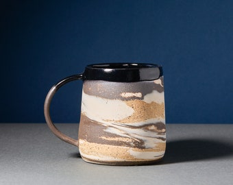 Unique coffee cup, natural colors, one of a kind brown and speckled marbled mug, handmade pottery, unique gift, READY TO SHIP