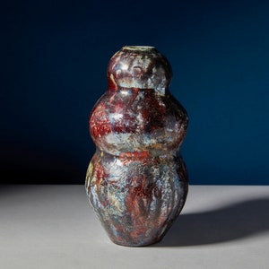 Curvy Raku Vase: Handmade Metallic Glaze Pottery