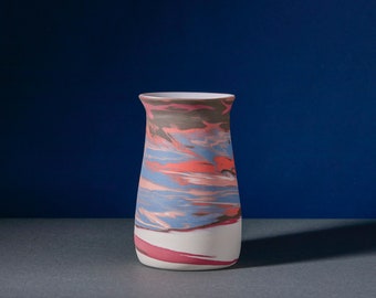 Handmade pink, green and blue porcelain vase, wheel thrown pottery, ceramic vase, marbled clay handmade READY TO SHIP