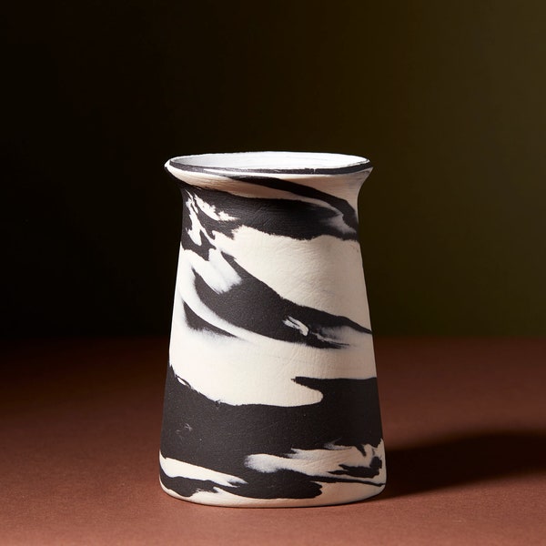 Handmade Bud Vase black and white porcelain ceramic wheel thrown small pottery marbled clay unglazed exterior READY TO SHIP