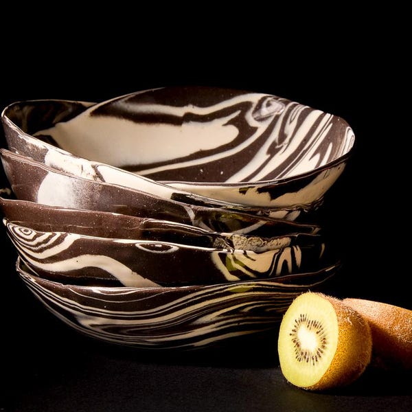 Smoke & Cream Marbled Porcelain Bowl