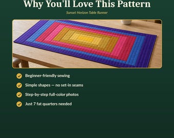 Sunset Horizon Ombre Table Runner Pattern, Beginner Log Cabin Quilt, Instant PDF Download, 18x60