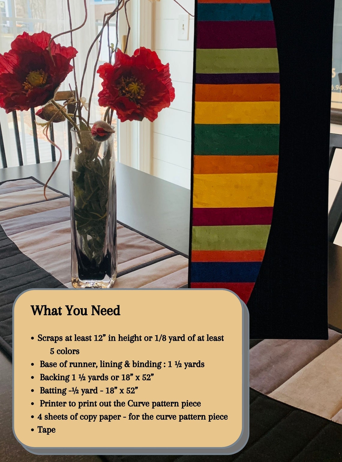 Easy Curve Quilt Pattern: Beginner Table Runner or Wall Hanging (PDF ...