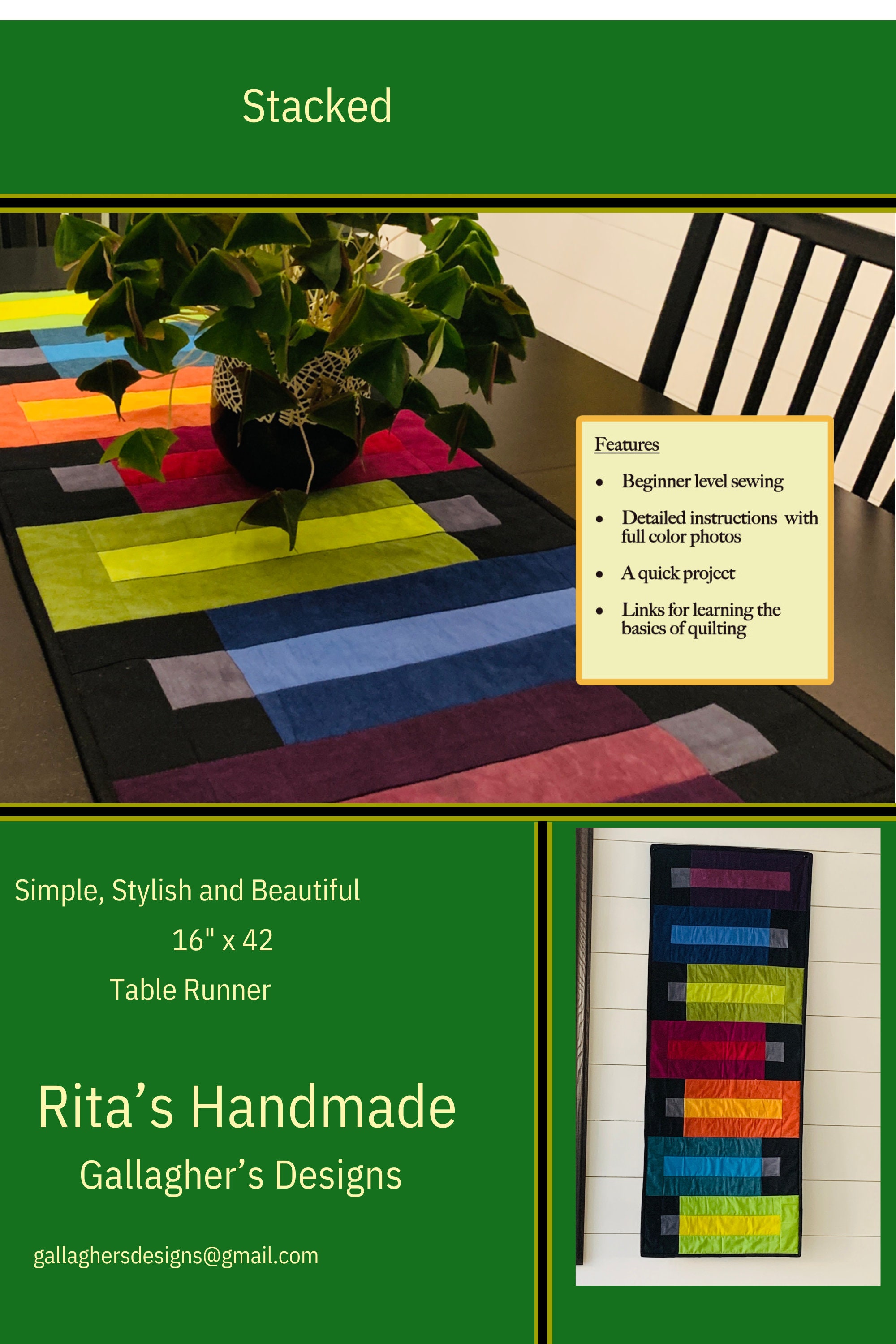 Stacked Quilt Pattern: Easy Beginner Table Runner or Wall Hanging (PDF ...