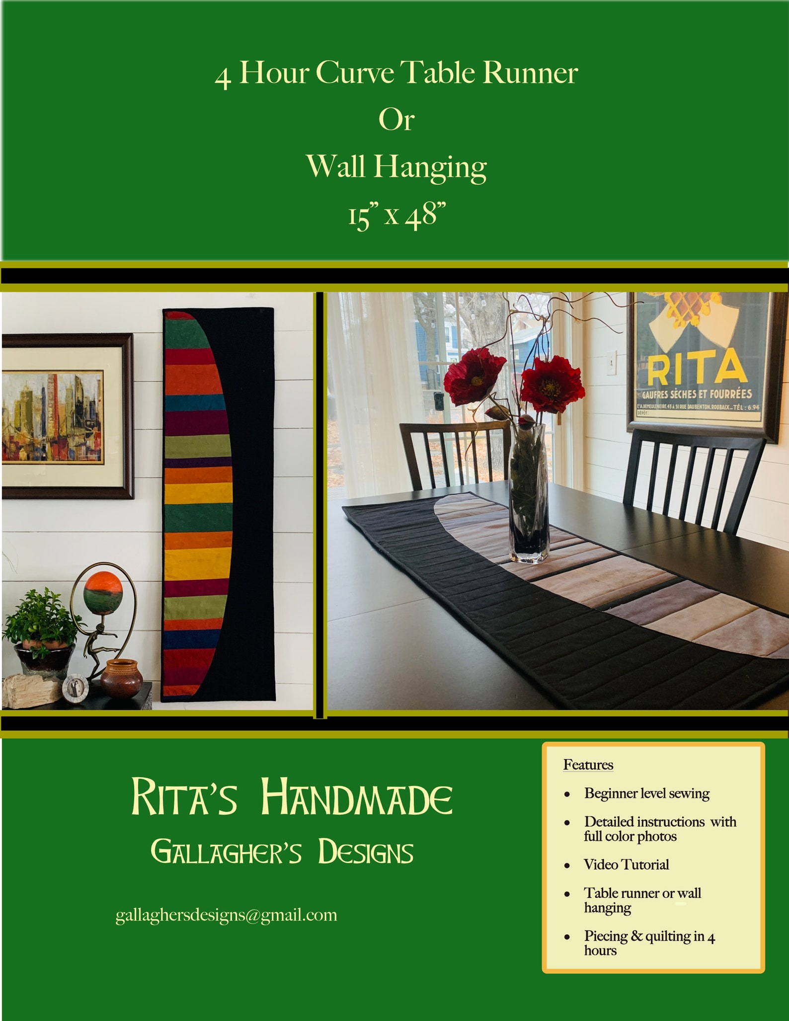 Easy Curve Quilt Pattern: Beginner Table Runner or Wall Hanging (PDF ...