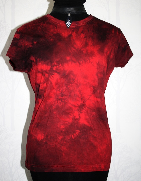 red and black tie dye shirt