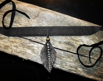 Black tribal pagan bohemian leather choker necklace