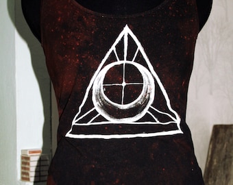 Hand dyed hand painted dark brown white triangle top size M