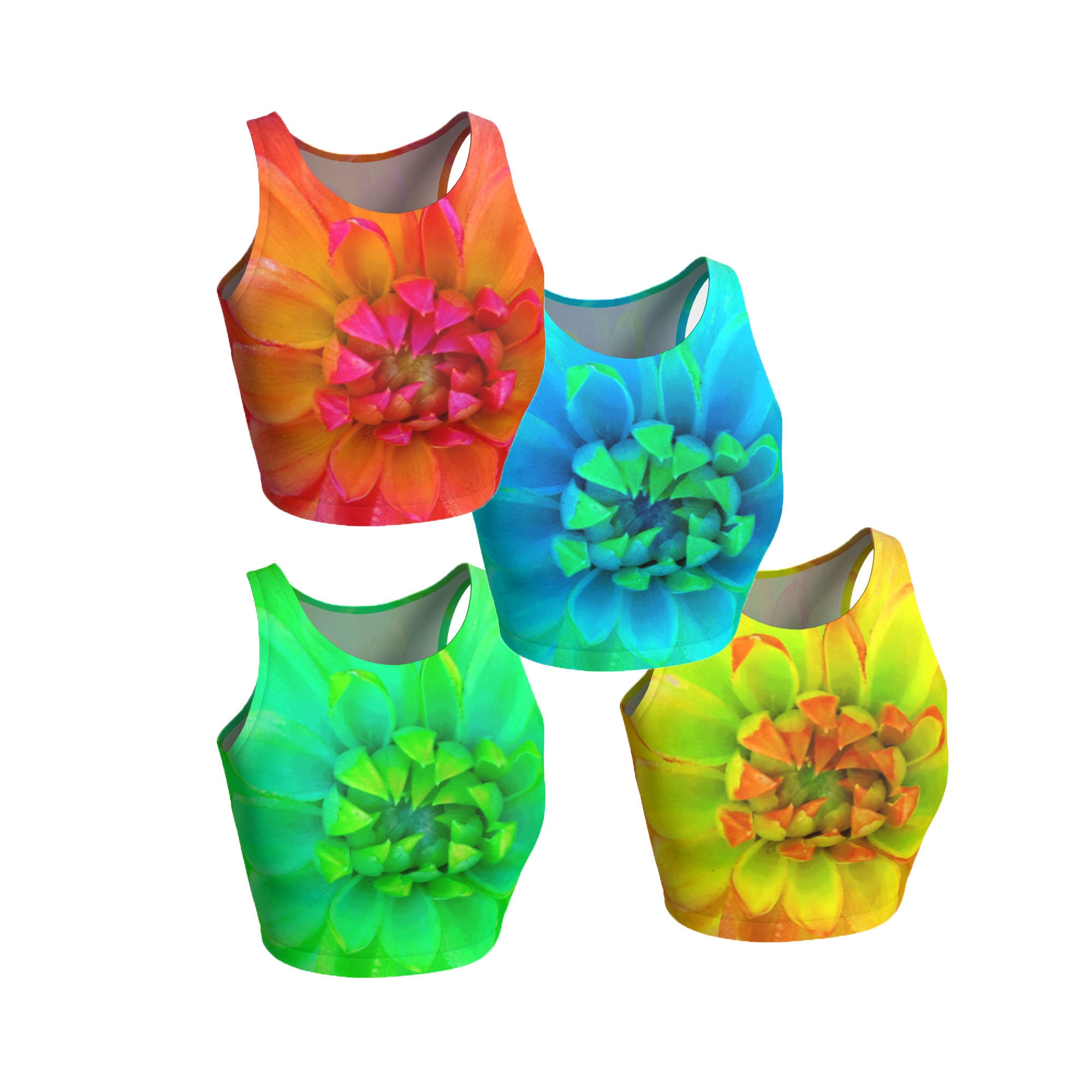 Floral Athletic Cropped Top Dahlia Nature Orange Pink Etsy