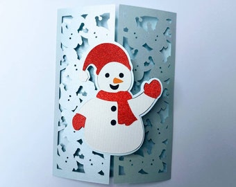 Snowman Christmas Cards SVG Cut Files Cricut Templates Snowman Merry Christmas Gifts Laser Cut Silhouette Cameo winter Cards Layered SVG Cut