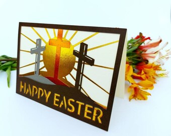 Happy Easter Card SVG Cricut Cut Files Templates Silhouette Cameo Cross Laser Cut Easter Easter Cross He is Risen cutting files Cricut maker