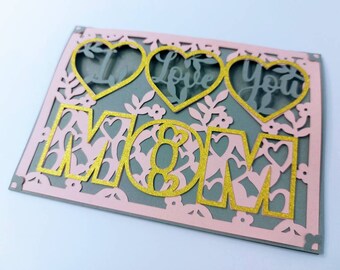 Layered Mother's Day Card SVG: I Love You Mom, Cricut Laser Cut (Digital Download)