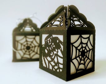 SVG Favor Box Cut Files Cricut Spider Candy Box Template Happy Birthday Boy Gift Box Decor Party Spider Web Silhouette Cameo Laser Souvenirs