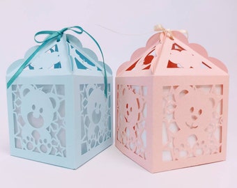 SVG Favor Box Baby Shower Cut Files Cricut teddy bear gift box Laser Cut Cutting Silhouette Cameo File Gender Reveal Party Decor Centerpiece