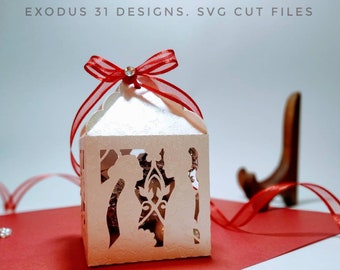 Plantilla SVG Archivo de corte de boda Caja de regalo de Cricut Centro de mesa de pareja de novios Recuerdos Corte láser Cricut Silhouette Cameo Cena romántica