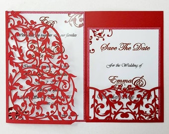 5x7 SVG Laser Cut Wedding Invitation Tri Fold Card Cricut Cut File Silhuette  DXF Ai arabesques damask swirly design card luxury invitation