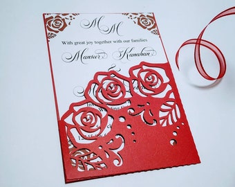 5x7 inches SVG Laser Cut Wedding Invitation Roses Cricut Pocket Card Cut File Silhouette Cameo Mis Quince Sweet Sixteen Invitation Template