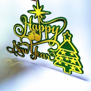 SVG Frohes Neues Jahr 2025 Clipart Cricut Cut Dateien Vorlage CAKE TOPPER Clipart Layer Design Winter Dekor Weihnachtsbaum Silhouette Laser Cut