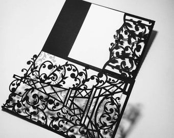 SVG Cricut Wedding Invitation Eiffel Tower Paris Tri Fold Pocket Card Laser Cut Template Cricut Silhouette Cameo Eiffel tower Invitation svg