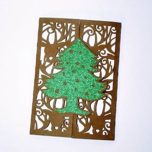 Fichiers SVG, modèles de cartes de visite, cartes de renne de Noël, silhouette camée Cricut, cadeaux découpés au laser, invitation joyeux sapin de Noël IA