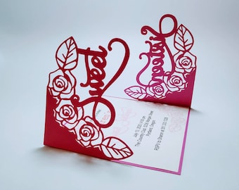 SVG Templates Sweet Sixteen Gate Fold Invitation 16th Birthday Party Roses Card Cricut, Silhouette Laser Cut Invitation Sweet Sixteen Card