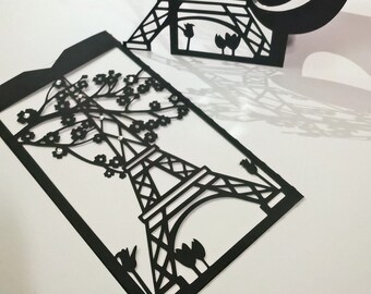 SVG Eiffel Tower Paris Wedding Invitation Envelope Valentines Day card. Table number Template (.svg .dxf .ai) Cricut, Silhouette, Laser Cut