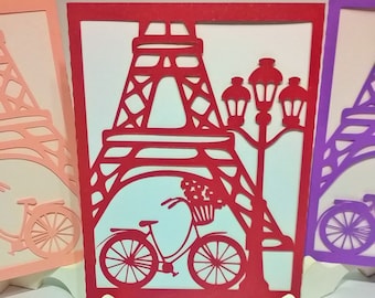 SVG Cutting File Eiffel Tower Envelope. Wedding,  fifteen, sweet 16 Invitation,  Card Valentine's Day. Laser Cut Cricut Silhouette Cameo DXF