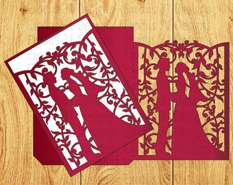 5*7 SVG Template Bride and Groom Invitations Pocket Card Cut File Laser Cut Wedding Invitation Couple Cricut Silhouette Cameo file Romantic
