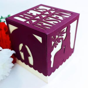 Modello di file di taglio SVG per scatola di bomboniere pasquale Scena di resurrezione di Pasqua È risorto Dono Gesù Cristo risorto Cricut Cameo Laser Chiesa Settimana Santa